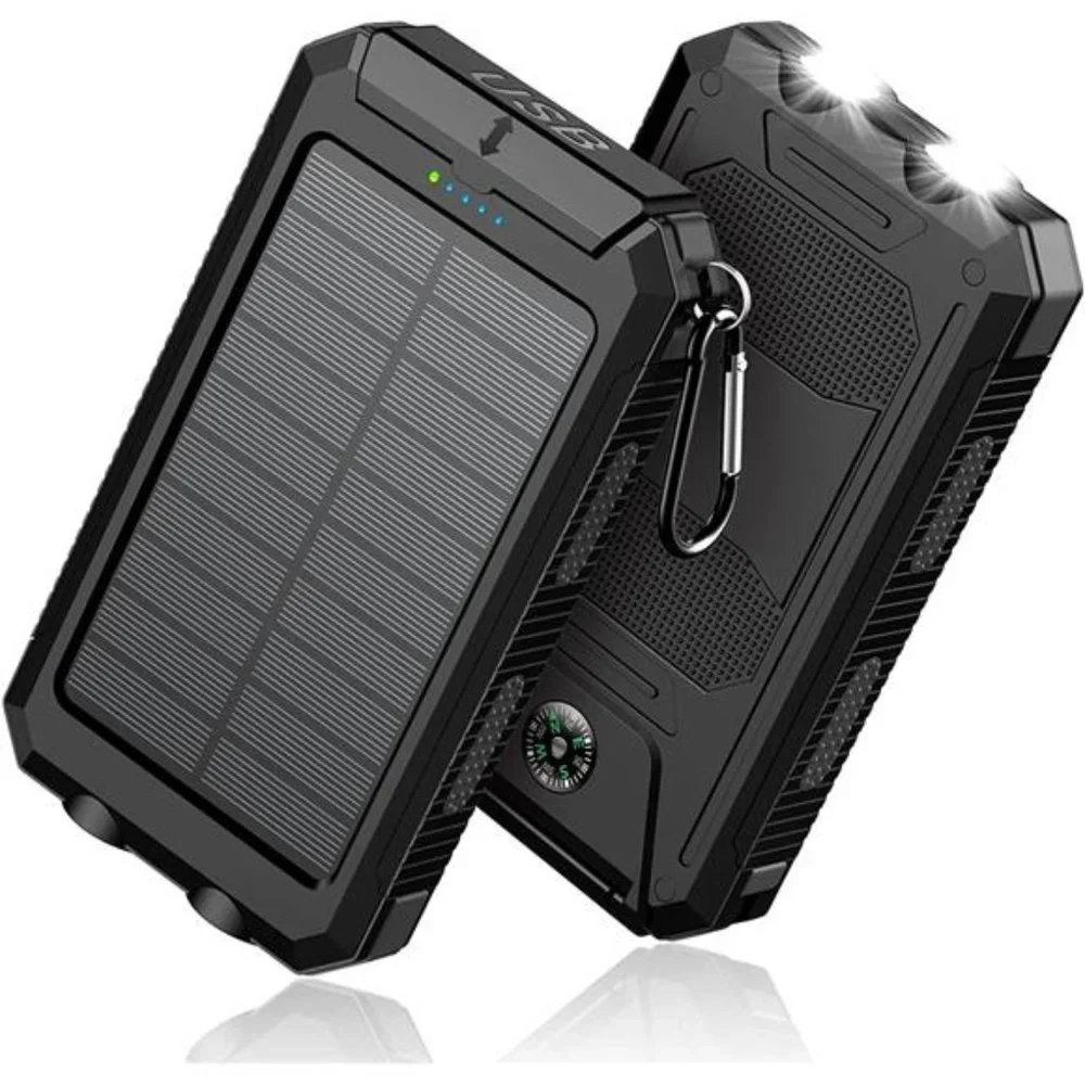 Solar Power Bank - 36800mAh Portable Charger Dual USB Port, Black